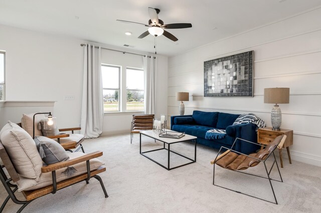 3222 Hopetown Way, Murfreesboro, TN 37129 - living room with light carpet, a ceiling fan, and baseboards