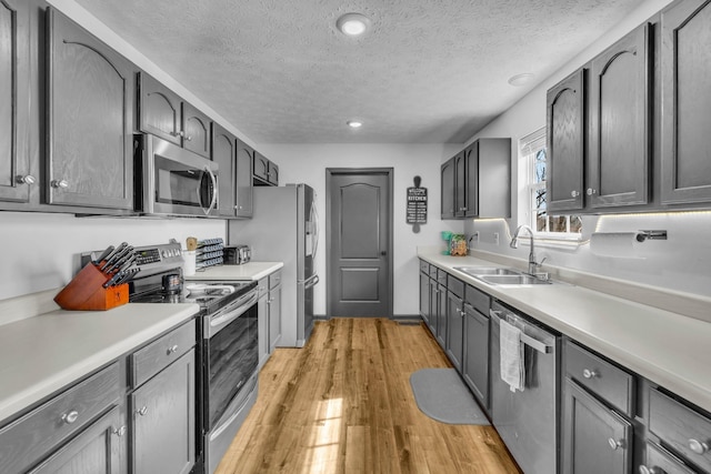 369 Talpha Dr, Dowelltown, TN 37059 - kitchen featuring light wood-type flooring, a sink, a textured ceiling, and appliances with stainless steel finishes