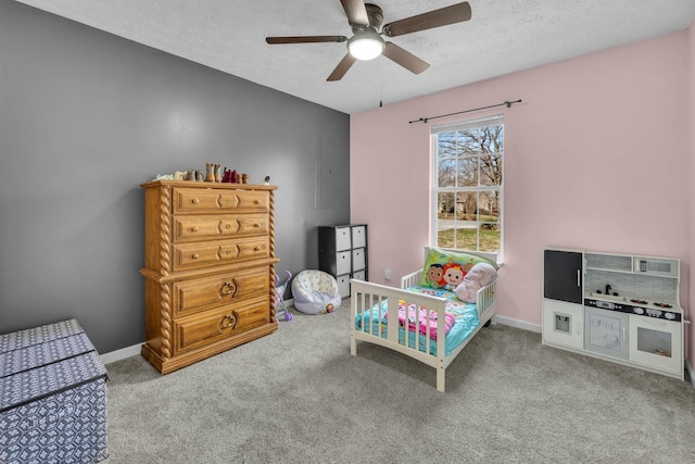 369 Talpha Dr, Dowelltown, TN 37059 - bedroom with baseboards, carpet floors, a textured ceiling, and ceiling fan