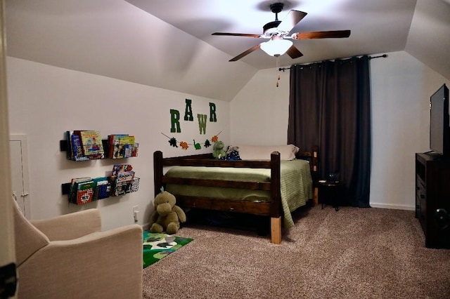 4310 Memory Ln, Adams, TN 37010 - carpeted bedroom featuring vaulted ceiling and ceiling fan