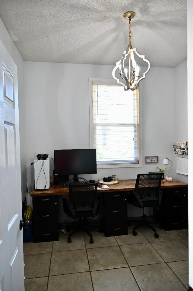 4310 Memory Ln, Adams, TN 37010 - office featuring light tile patterned floors, a chandelier, and a textured ceiling