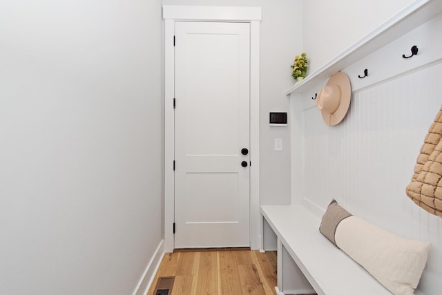 mudroom featuring visible vents and light wood-type flooring