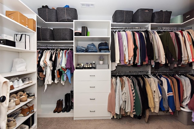 spacious closet with visible vents and carpet