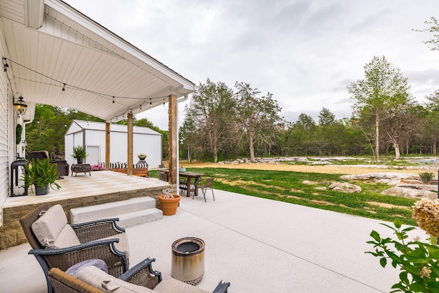 view of patio / terrace featuring an outdoor structure