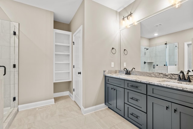 1111 Joe Martin Ln, Lebanon, TN 37087 - full bathroom with double vanity, a shower stall, visible vents, and a sink