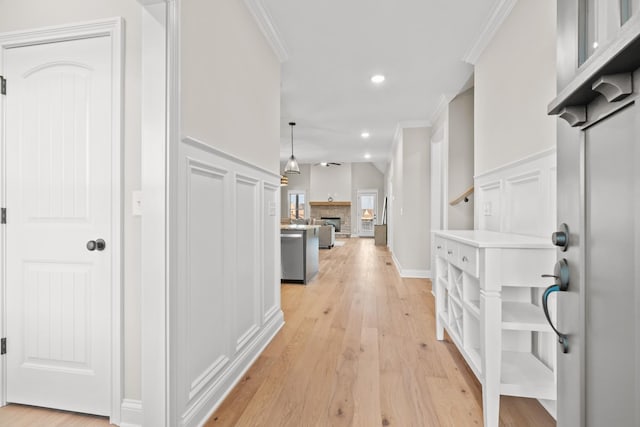 1111 Joe Martin Ln, Lebanon, TN 37087 - corridor with light wood-style flooring, recessed lighting, and ornamental molding