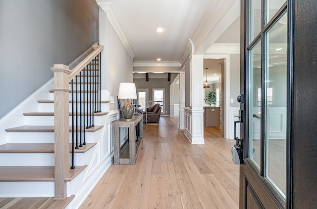 1117 Joe Martin Ln, Lebanon, TN 37087 - foyer entrance featuring stairway, crown molding, light wood finished floors, and recessed lighting
