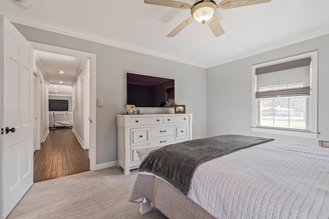 8803 Horton Hwy, College Grove, TN 37046 - bedroom with ceiling fan, baseboards, crown molding, and light carpet