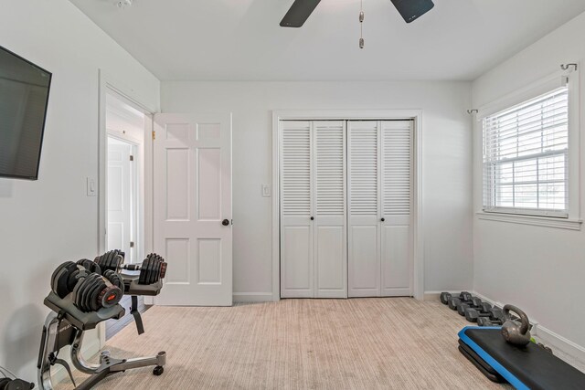 8803 Horton Hwy, College Grove, TN 37046 - exercise area with carpet flooring, a ceiling fan, and baseboards