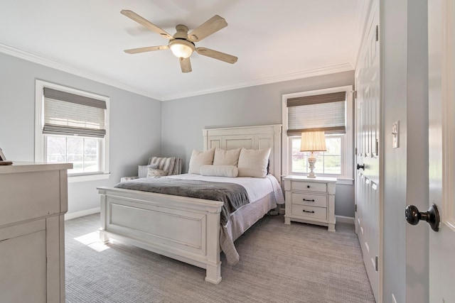 8803 Horton Hwy, College Grove, TN 37046 - bedroom with baseboards, crown molding, light colored carpet, and a ceiling fan