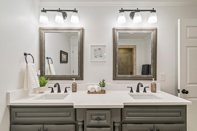 8803 Horton Hwy, College Grove, TN 37046 - full bathroom with ornamental molding, a sink, and double vanity