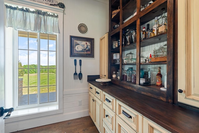 703 Gaither Hinson Rd, Waynesboro, TN 38485 - bar featuring dark wood-style flooring, baseboards, and a dry bar