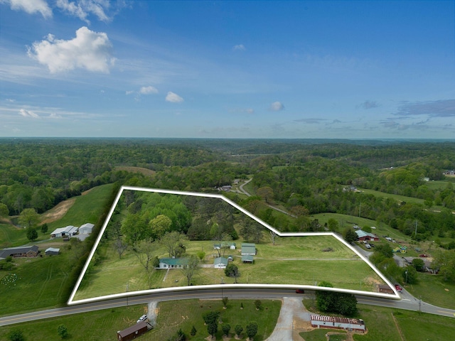 birds eye view of property with a view of trees
