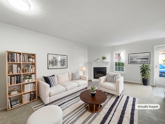 288 Donna Dr Unit F, Hendersonville, TN 37075 - carpeted living area featuring plenty of natural light, baseboards, a glass covered fireplace, and crown molding