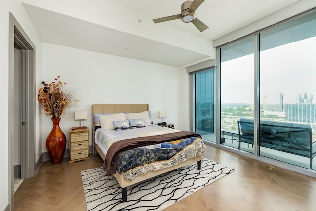 1616 W End Ave Unit 1803, Nashville, TN 37203 - bedroom featuring expansive windows, access to exterior, and a ceiling fan