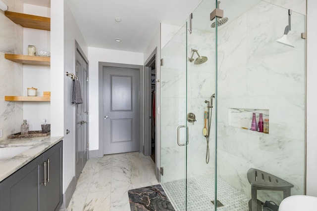 1616 W End Ave Unit 1803, Nashville, TN 37203 - full bath with vanity, a marble finish shower, and marble finish floor