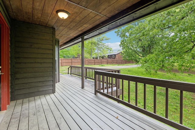 wooden terrace with fence and a lawn