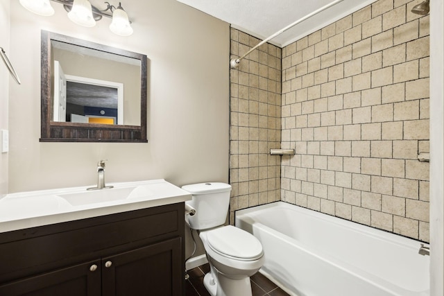 full bath with toilet, bathtub / shower combination, and vanity