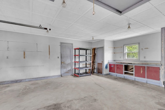 garage with a workshop area