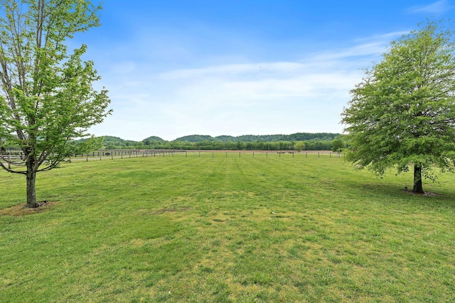 view of yard with fence and a rural view