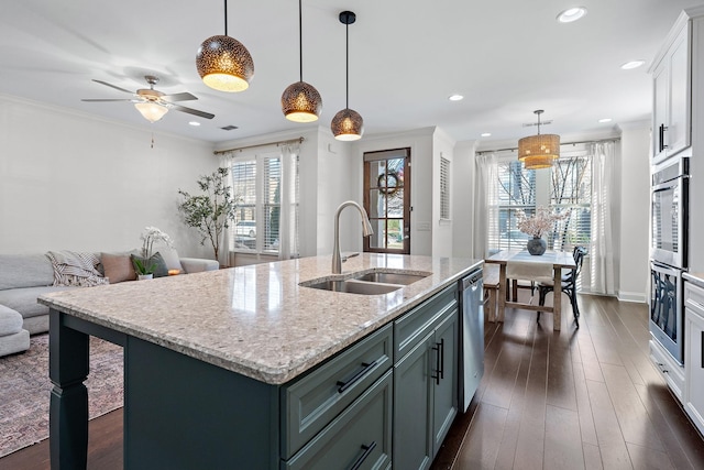 131 Benjamin Ln, Hendersonville, TN 37075 - kitchen featuring ornamental molding, open floor plan, stainless steel appliances, and a sink