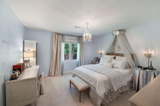 516 Harpeth Trace Dr, Nashville, TN 37221 - bedroom with an inviting chandelier, light carpet, baseboards, and visible vents