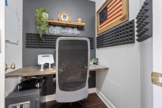 office with wood finished floors and baseboards
