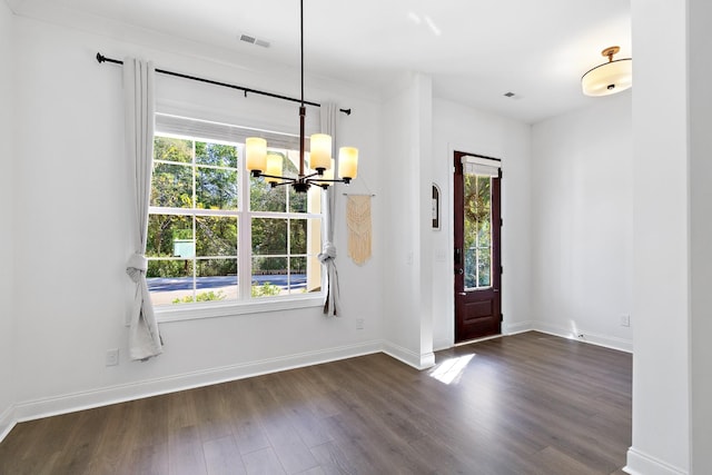3722 Apies St, Murfreesboro, TN 37129 - foyer featuring baseboards, visible vents, a notable chandelier, and dark wood-style flooring