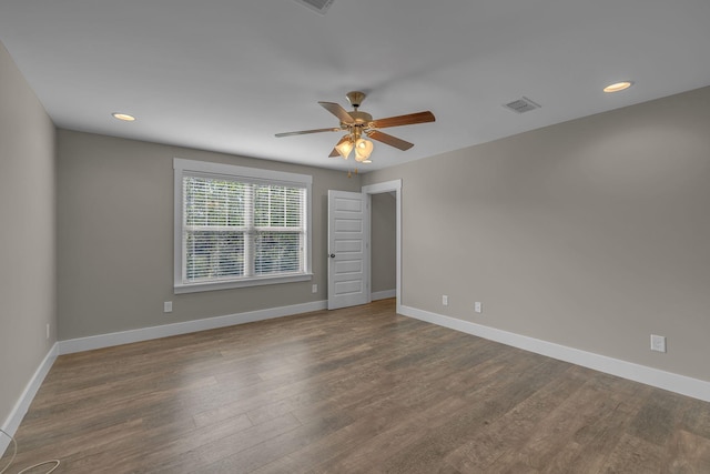 1118 Cotillion Dr, Murfreesboro, TN 37128 - unfurnished room with wood finished floors, ceiling fan, baseboards, visible vents, and recessed lighting
