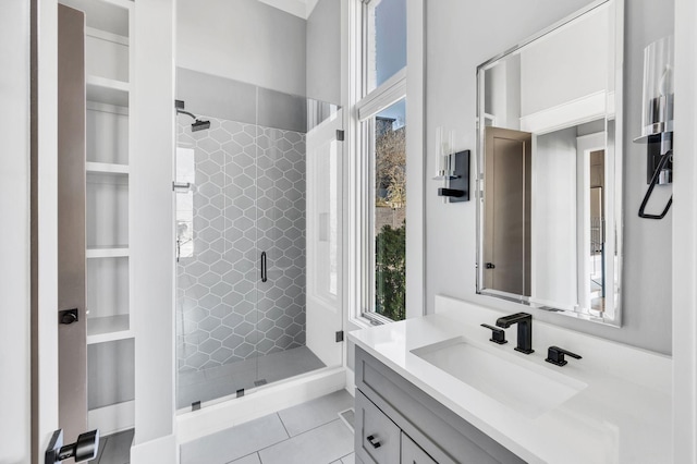 3503 Elkins Ave, Nashville, TN 37209 - bathroom featuring vanity, tile patterned flooring, and a stall shower