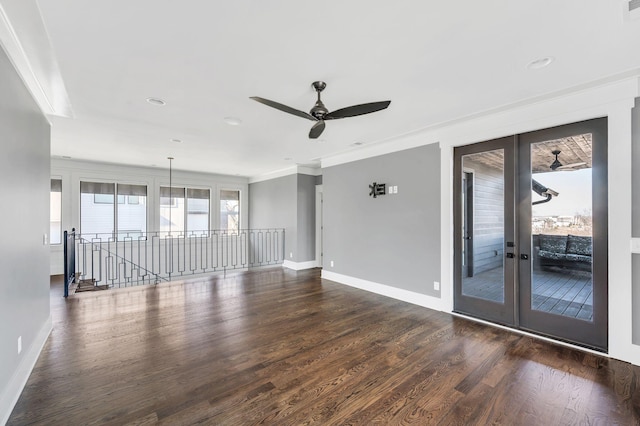 3503 Elkins Ave, Nashville, TN 37209 - unfurnished living room with baseboards, dark wood-style floors, ceiling fan, and french doors