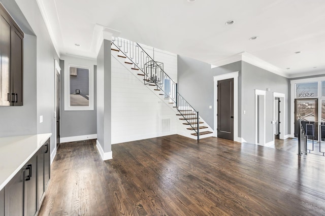 3503 Elkins Ave, Nashville, TN 37209 - interior space with stairway, wood finished floors, baseboards, ornamental molding, and recessed lighting