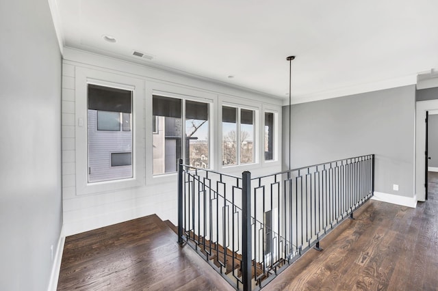 3503 Elkins Ave, Nashville, TN 37209 - staircase with baseboards, ornamental molding, wood finished floors, and visible vents