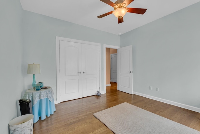 321 Clinchfield Dr, Monterey, TN 38574 - bedroom featuring ceiling fan, baseboards, wood finished floors, and a closet