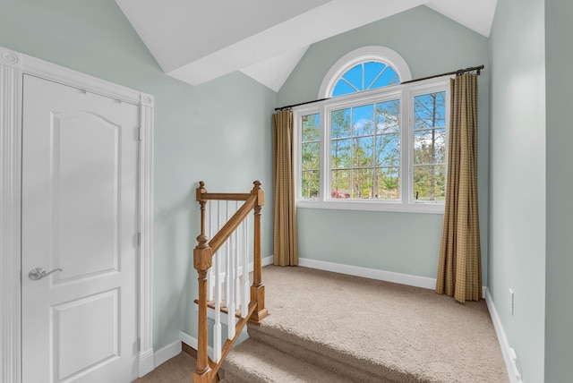 321 Clinchfield Dr, Monterey, TN 38574 - stairs with vaulted ceiling, carpet flooring, and baseboards