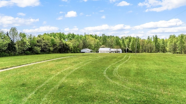 view of yard with a wooded view