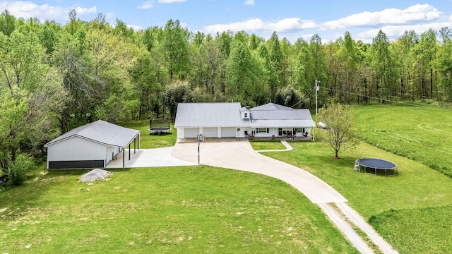 aerial view with a wooded view