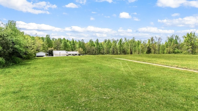 view of yard with a wooded view