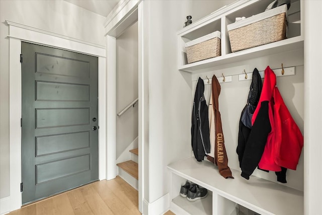 mudroom with wood finished floors
