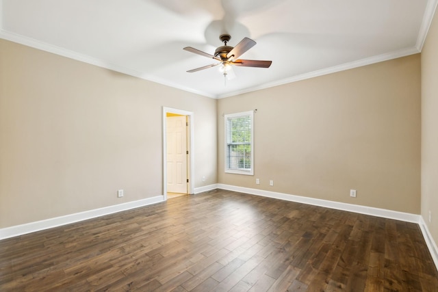 436 Conquest Rd N, Murfreesboro, TN 37128 - spare room featuring ceiling fan, ornamental molding, dark wood finished floors, and baseboards