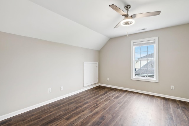 436 Conquest Rd N, Murfreesboro, TN 37128 - additional living space featuring baseboards, dark wood finished floors, ceiling fan, and vaulted ceiling