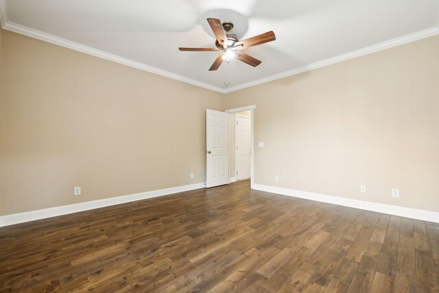 436 Conquest Rd N, Murfreesboro, TN 37128 - unfurnished room with ceiling fan, dark wood-style flooring, crown molding, and baseboards