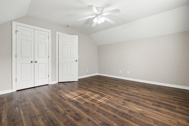 436 Conquest Rd N, Murfreesboro, TN 37128 - additional living space with vaulted ceiling, baseboards, dark wood-style floors, and a ceiling fan