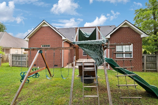 436 Conquest Rd N, Murfreesboro, TN 37128 - back of house featuring a playground, brick siding, and crawl space