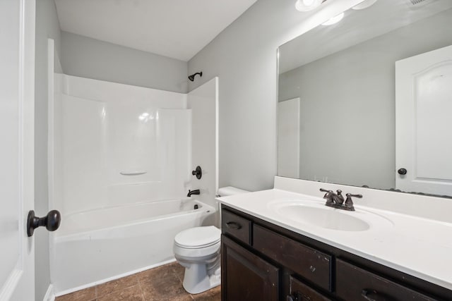 bathroom with visible vents, toilet, vanity, and  shower combination