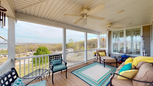 1100 Cypress Rd, Buchanan, TN 38222 - sunroom / solarium featuring a ceiling fan and an outdoor hangout area