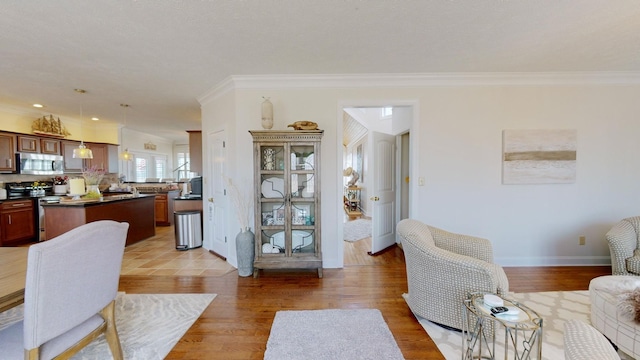 1100 Cypress Rd, Buchanan, TN 38222 - living room with recessed lighting, light wood-style flooring, baseboards, and ornamental molding