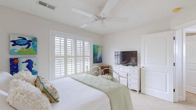 1100 Cypress Rd, Buchanan, TN 38222 - bedroom featuring light colored carpet, a ceiling fan, and visible vents