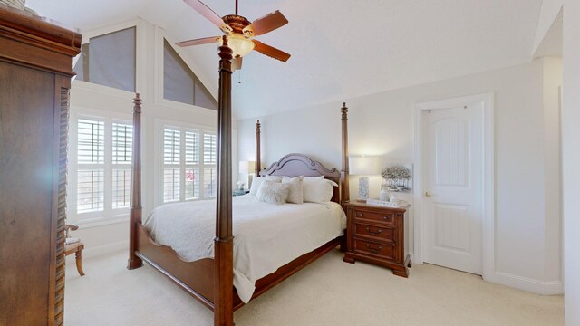 1100 Cypress Rd, Buchanan, TN 38222 - bedroom with light carpet, lofted ceiling, and baseboards