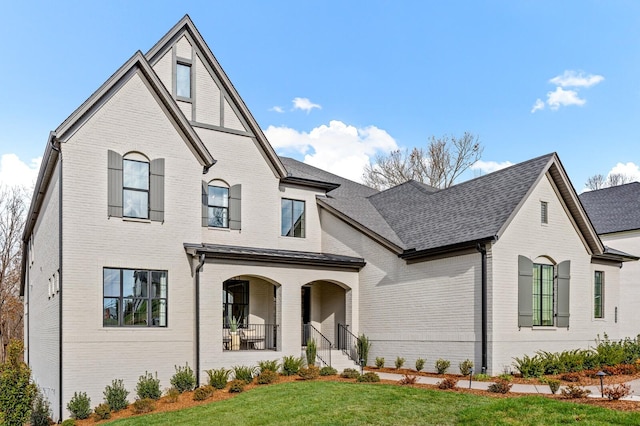 7247 Murrel Dr, Franklin, TN 37064 - view of front of property with brick siding, a front yard, a shingled roof, and covered porch